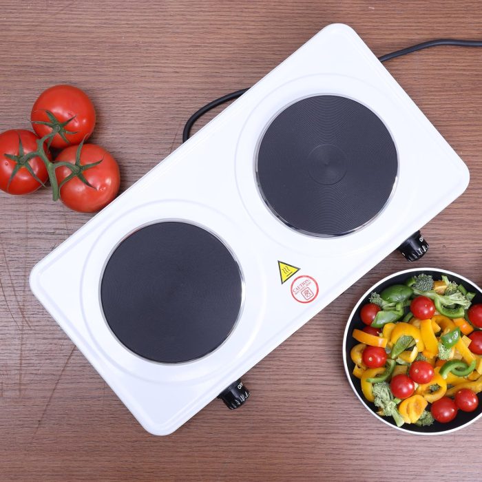Geepas GHP32014 2000W Dual Hot Plate Overheat protection Cast Iron Heating Plate 155mm - Portable Electric Hob with Temperature Control for Home, Camping & Caravan Cooking
