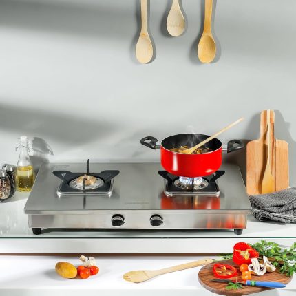 Geepas Stainless Steel Gas Cooker-Auto Ignition System, LPG Gas Stove| Silver, 2 Years Warranty