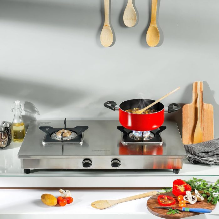 Geepas Stainless Steel Gas Cooker-Auto Ignition System, LPG Gas Stove| Silver, 2 Years Warranty